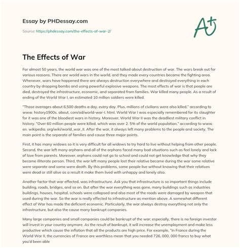 Effects Of War Has On Our Economy
