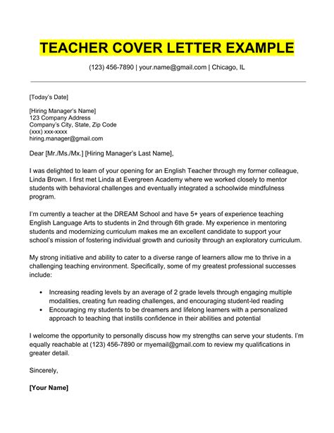 Examples Of An Application Letter As A Teacher