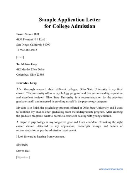 Sample Application Letter To University Admission