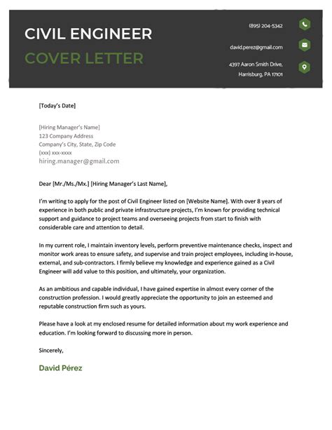 Sample Cover Letter Civil Engineering Student